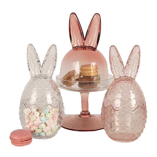 Glass Storage Jar with Bunny Ears - Clear or Pink