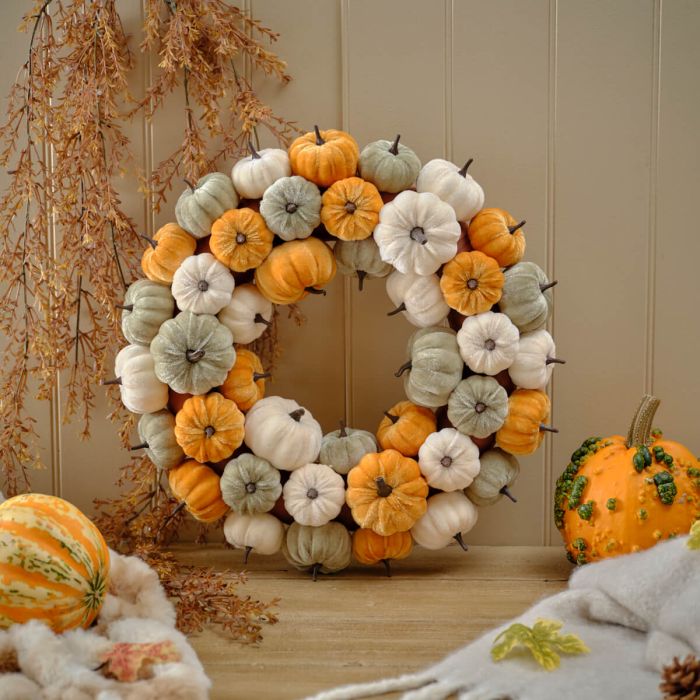 Harvest Pumpkin Velvet Autumn Wreath