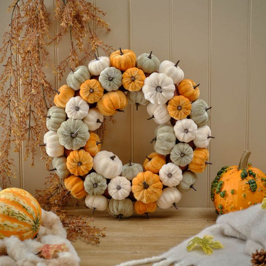 Harvest Pumpkin Velvet Autumn Wreath