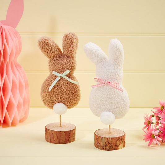 Fluffy Bunnies on Wooden Block - set of 2