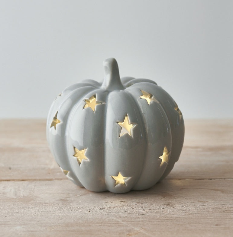 Ceramic Pumpkin Tea Light Holder - White or Grey