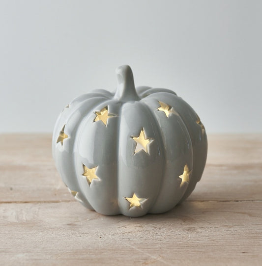 Ceramic Pumpkin Tea Light Holder - White or Grey