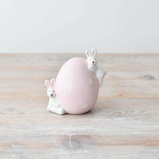 Two Bunnies on Ceramic Egg