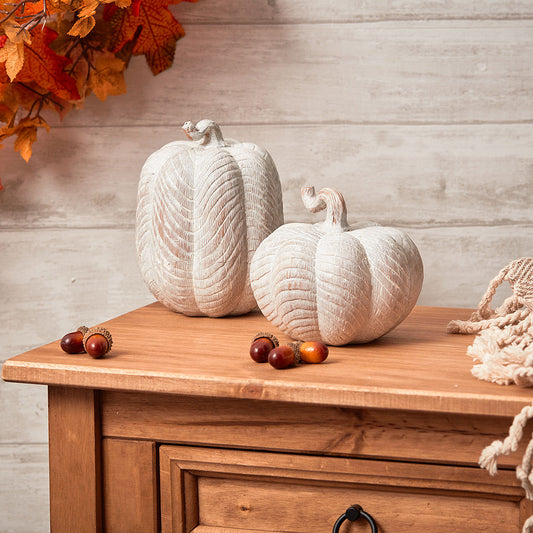 Natural Carved Pumpkins - Set of 2