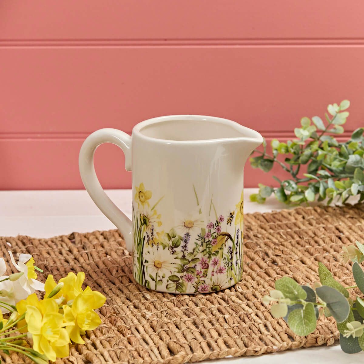 Flowers & Bee Ceramic Jug & Mug Set