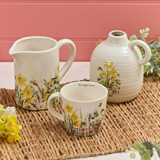 Flowers & Bee Ceramic Jug & Mug Set