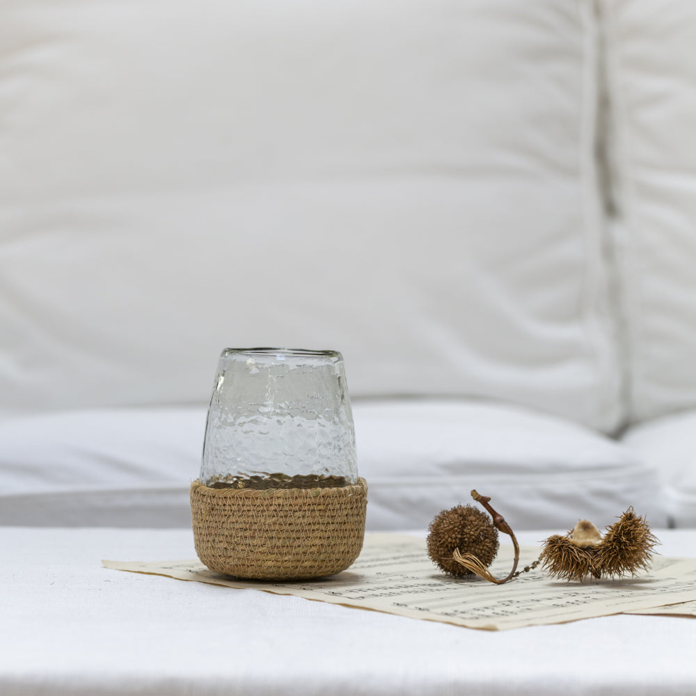 Hammered Glass Tea Light in Jute Basket