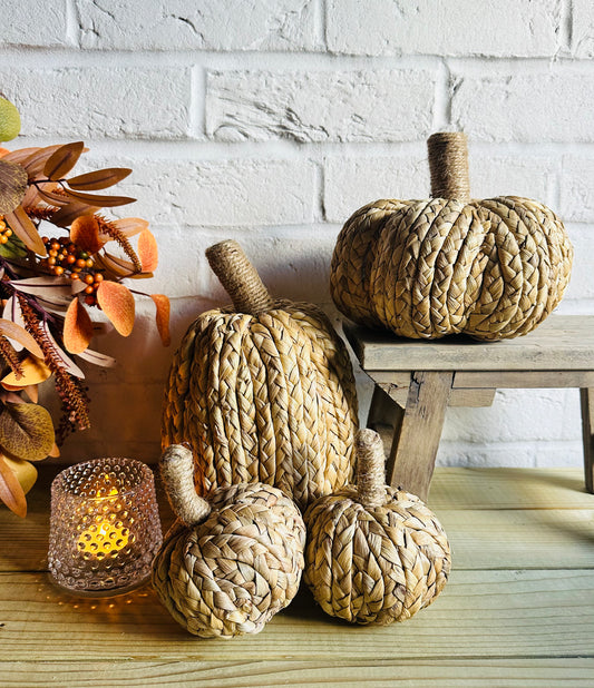 Natural Knitted Raffia & Hessian Pumpkins