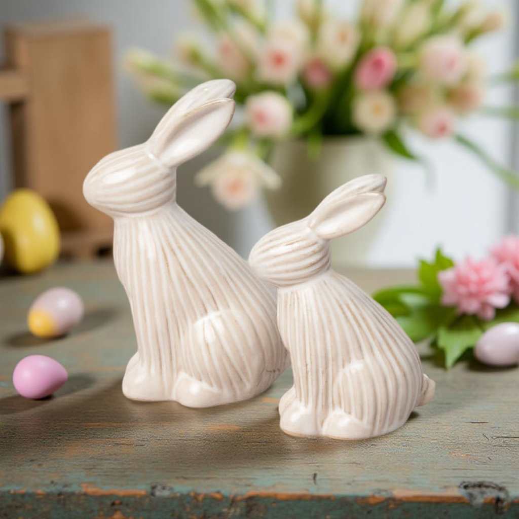 Set of 2 Ribbed Easter Bunny Ornaments