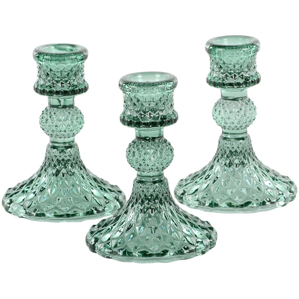 Glass Candlestick Harlequin Green