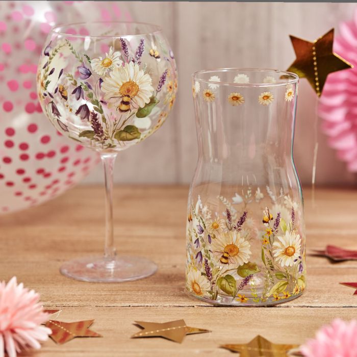 Daisy Bee Floral Gin Glass & Carafe - set or singles
