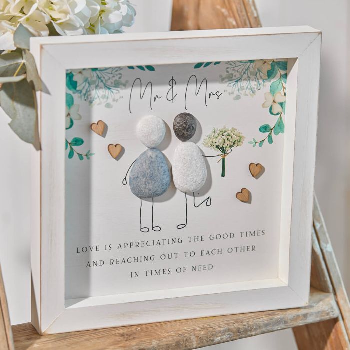 Mr & Mrs Pebble Framed Wooden Plaque