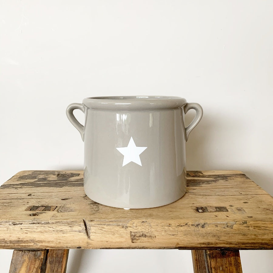 Grey Planter With Handles & White Star