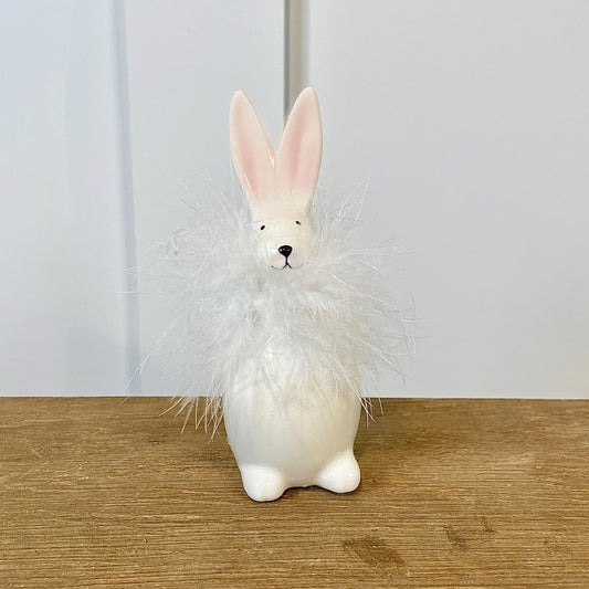 Set of 2 Ceramic Rabbits with Feathered Necks (small)