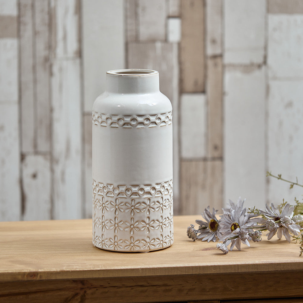 Petal Embossed White Vase