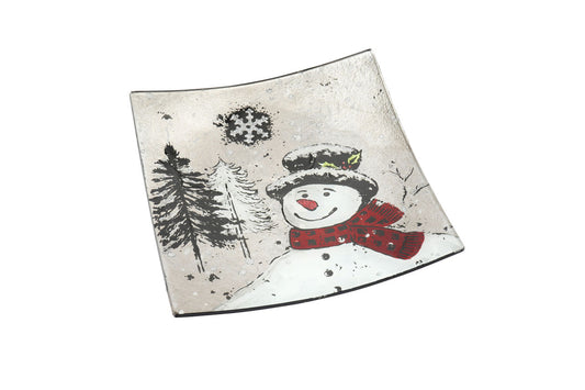 Small Snowman Glass Plate