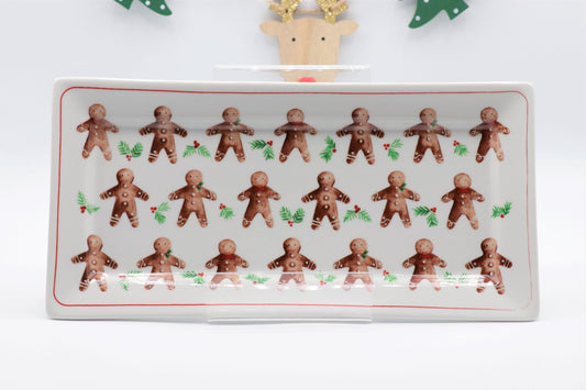 bone china oblong plate - gingerbread men/plum pudding gingerbread