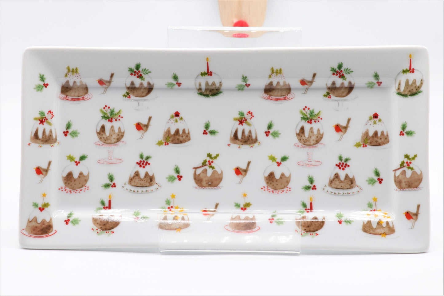 bone china oblong plate - gingerbread men/plum pudding plum pudding