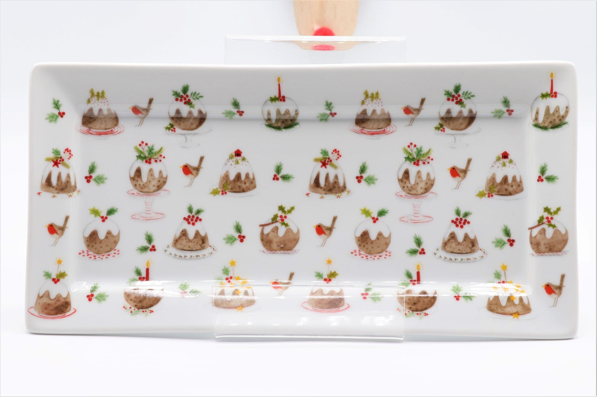 bone china oblong plate - gingerbread men/plum pudding plum pudding
