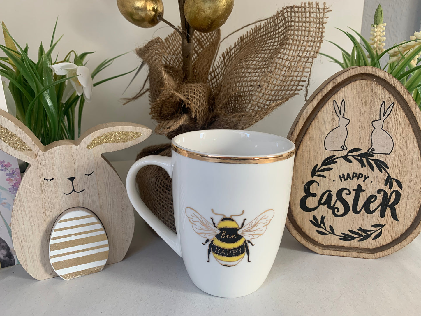 Bee Happy White & Gold China Mug
