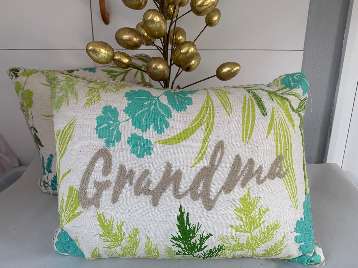 Green & Blue Floral Cushions - Mum & Grandma