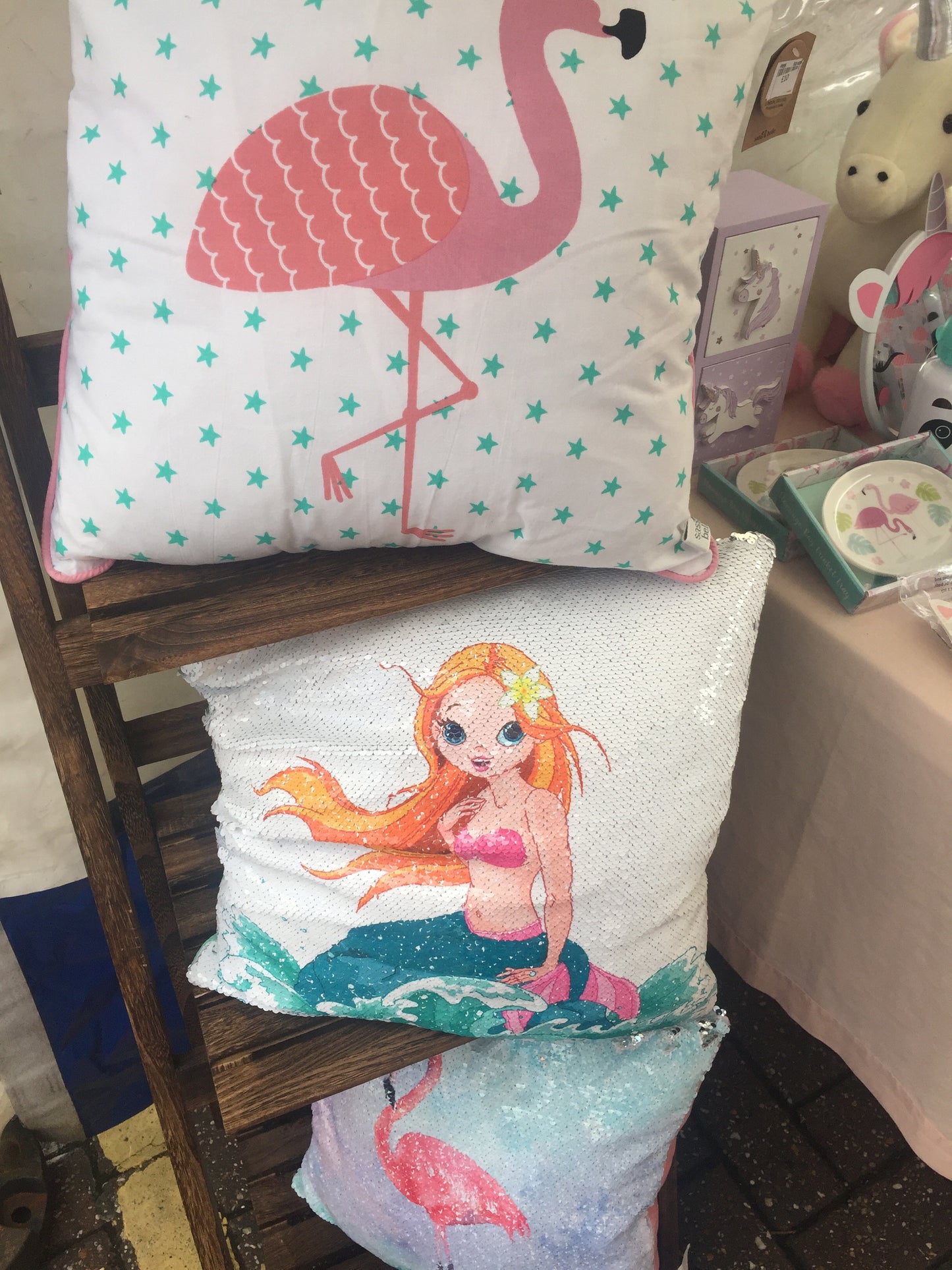 Square Pink & White Flamingo Cushion
