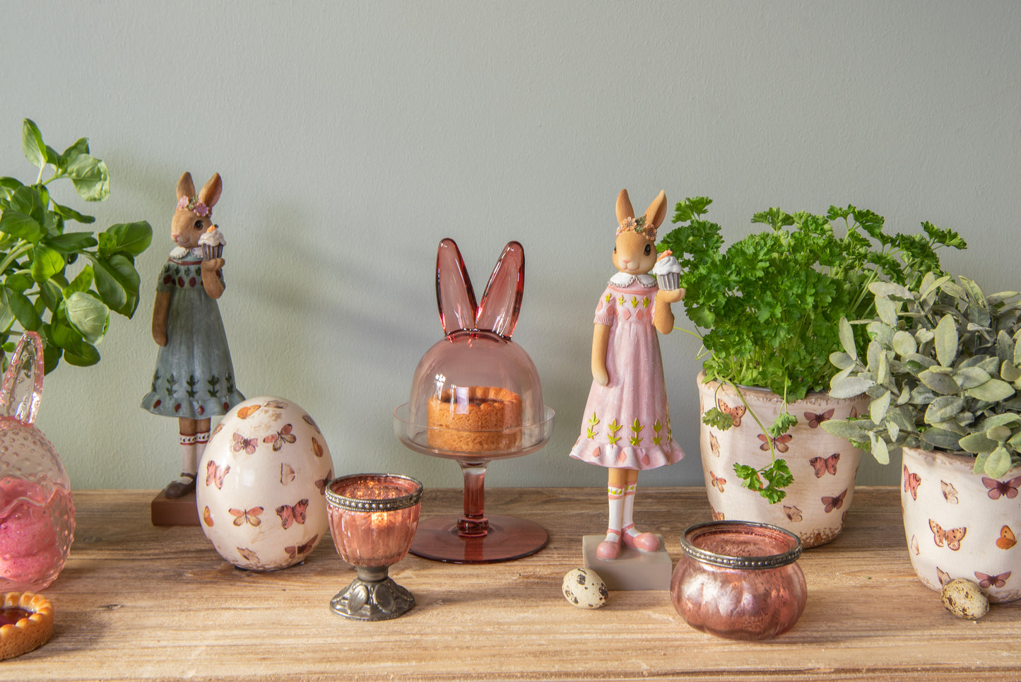 Glass Dome Bunny Cloche Bell Jar - Pink