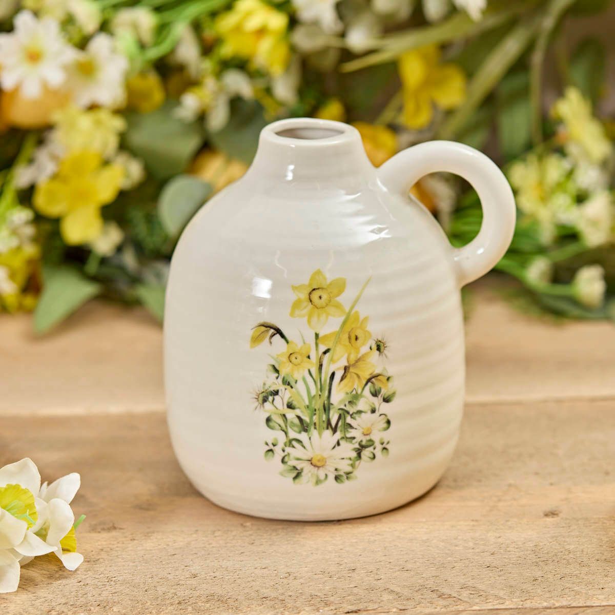 Daffodil and Daisy Stoneware Vase