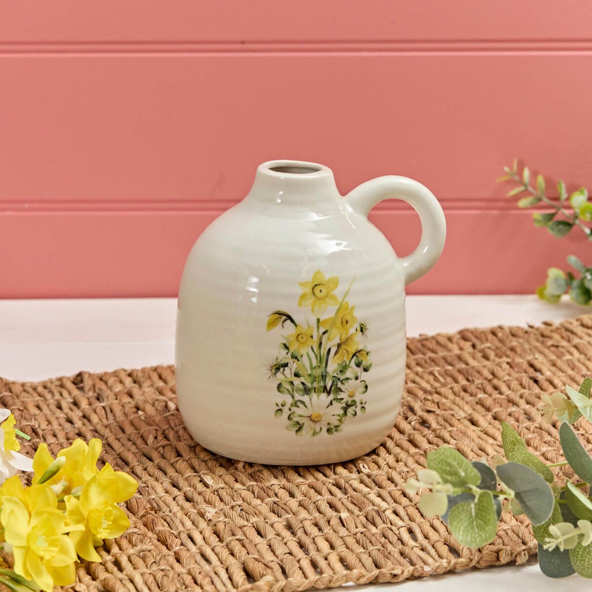 Daffodil and Daisy Stoneware Vase