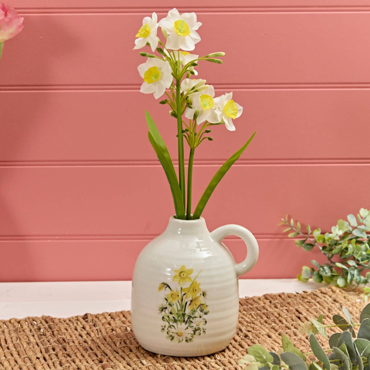 Daffodil and Daisy Stoneware Vase