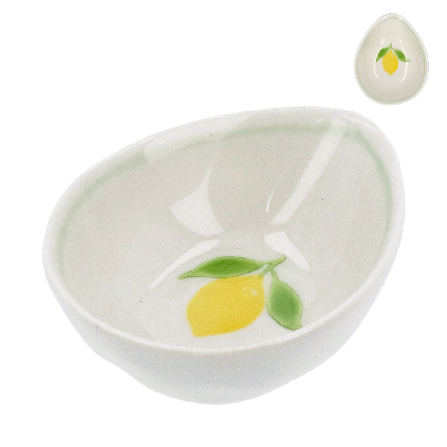Stoneware Egg-Shaped Pinch Bowl – Hand Painted Lemon