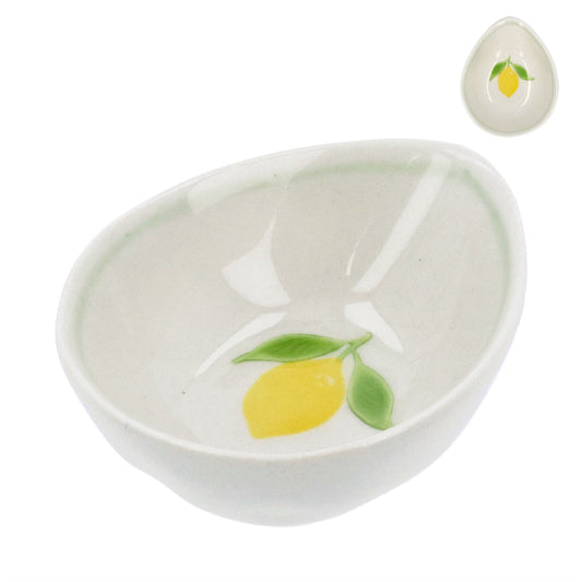 Stoneware Egg-Shaped Pinch Bowl – Hand Painted Lemon