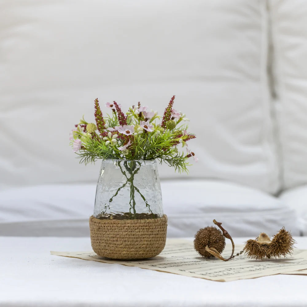 Hammered Glass Tea Light in Jute Basket