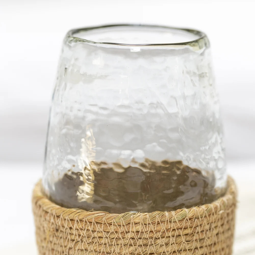 Hammered Glass Tea Light in Jute Basket