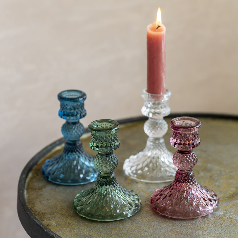 Glass Harlequin Candlestick - assorted colours