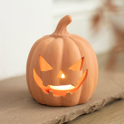 Terracotta Jack-o-lantern Pumpkin Tealight Holder - 2 sizes