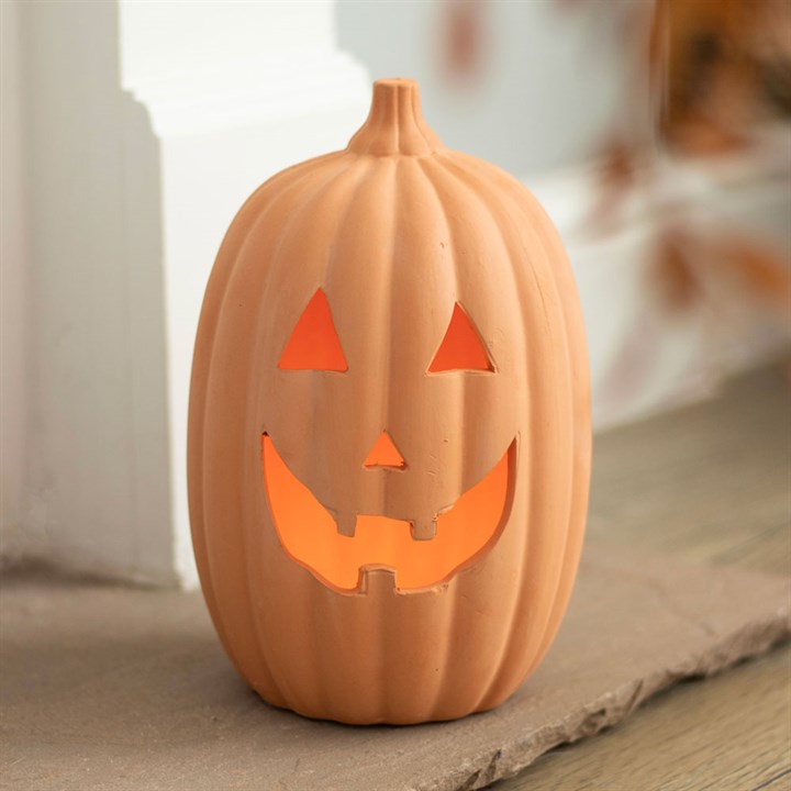 Terracotta Jack-o-lantern Pumpkin Tealight Holder - 2 sizes