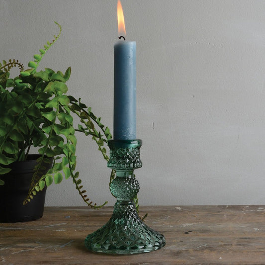 Glass Candlestick Harlequin Green