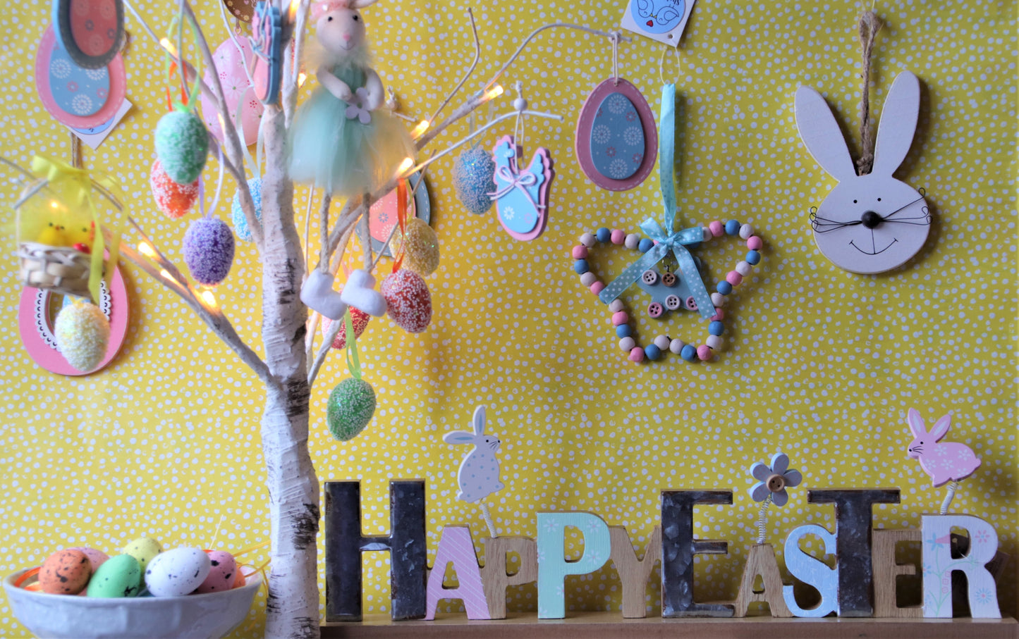 White Easter Tree & Hanging Eggs