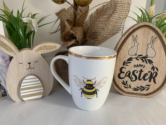 Bee Happy White & Gold China Mug